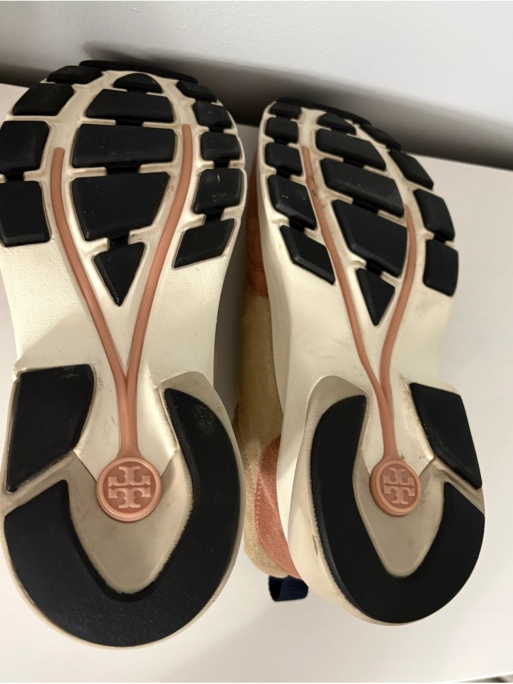 Tory Burch Good Luck Trainer Suede Colorblock Sneaker 8 Moon Pink/Cream - Picture 7 of 8